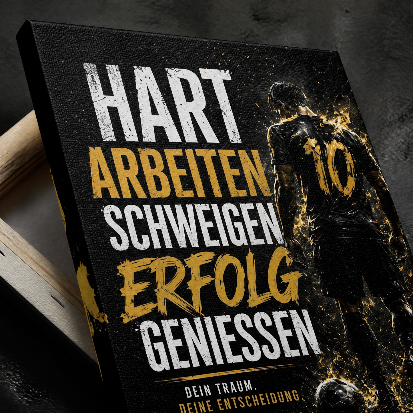 Respect The Grind – Premium Canvas Wandkunst schräg schwarzer Hintergrund
